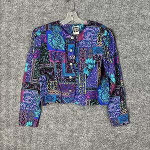 Vintage Special Effects Womens Cropped Button Up Blouse Sz 10 Multicolor 80s 90s